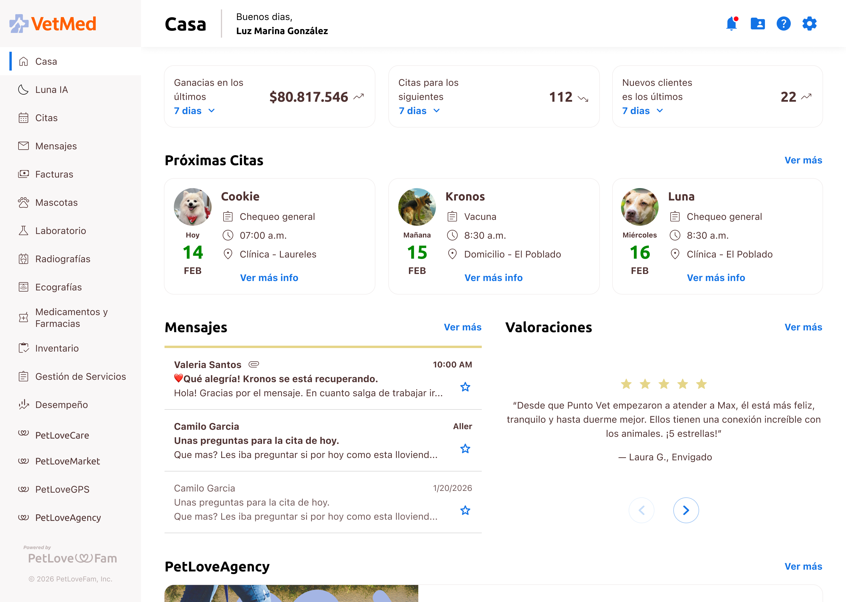 PetLoveHub clinic dashboard
